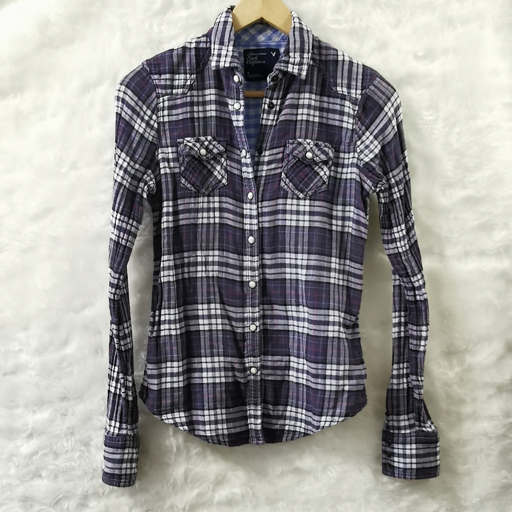 AEO Plaid Fitted Long Sleeve
